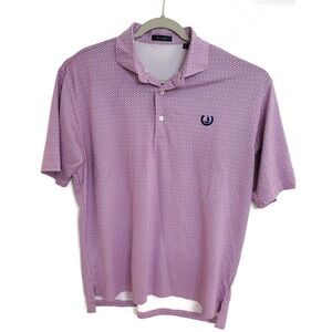 Turtleson Polo Shirt Mens Large Pink Blue Micro Print Golf Stretch Short Sleeve